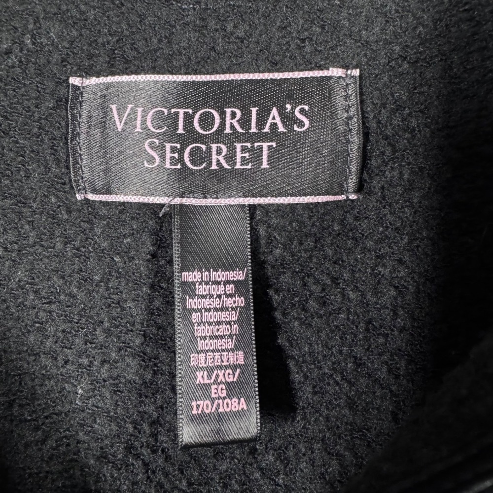 Victorias Secret Womens Black Satin Trim Cropped V-Neck Hoodie Sweatshirt XL - Picture 7 of 13
